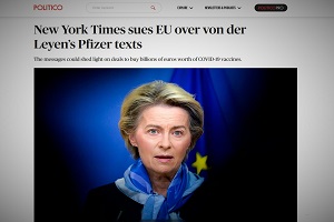 Στα δικαστήρια οδηγoύν την ΕΕ οι New York Times για τα sms της Ούρσουλα Φον Ντερ Λάιεν με τον Μπουρλά της Pfizer